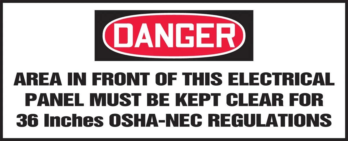 AccuformNMC LELC003VSP OSHA Danger Safety Label, Area In Front Of This Electrical Panel…, Adhesive Vinyl, 4" H x 10" W, 5/Pk