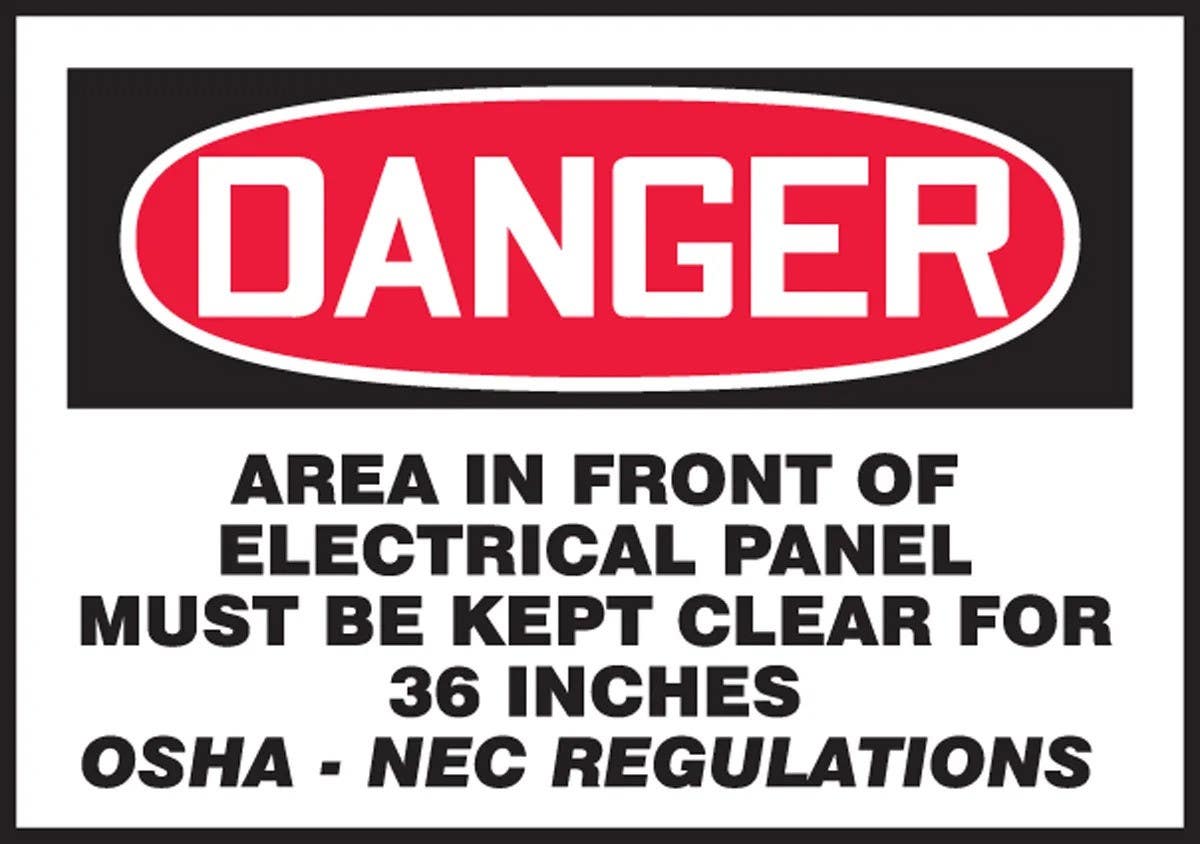 AccuformNMC LELC OSHA Danger Safety Label, Area In Front Of Electrical Panel Must Be Kept Clear, Adhesive Vinyl, 5/Pk