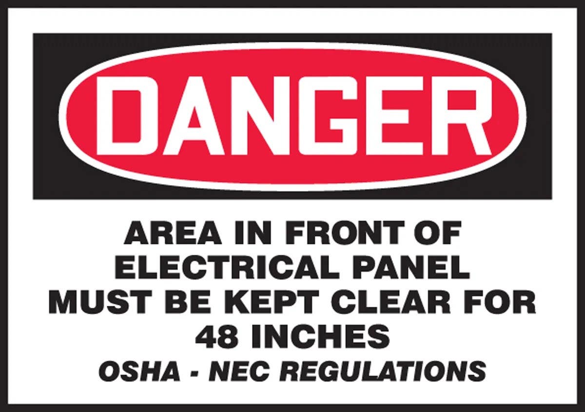 AccuformNMC LELC006VSP OSHA Danger Safety Label, Area In Front Of Electrical Panel Must Be…, Adhesive Vinyl, 5/Pk