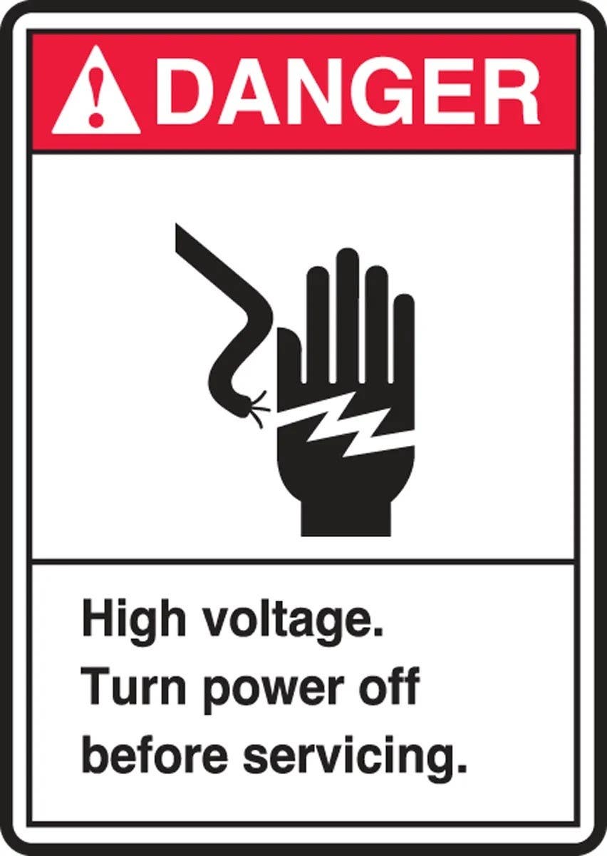 AccuformNMC LELC025VSP ANSI Danger Safety Label, High Voltage, Turn Power Off Before Servicing, Adhesive Vinyl, 5/Pk