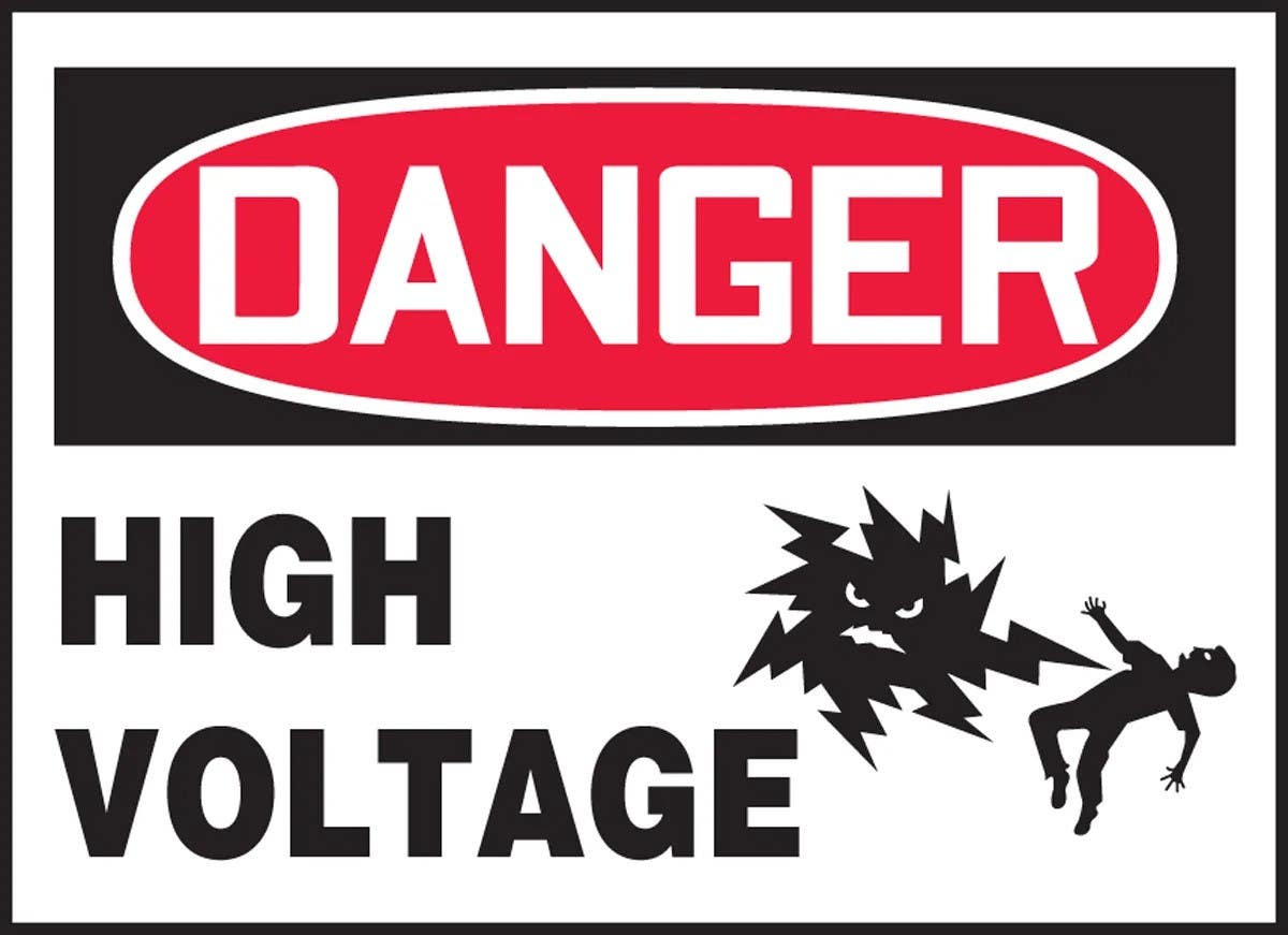 AccuformNMC LELC OSHA Danger Safety Label, High Voltage w/ Graphic, Adhesive Vinyl, 5/Pk
