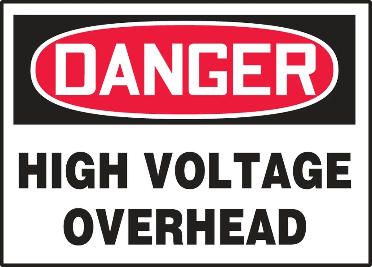 AccuformNMC LELC039XVE OSHA Danger Safety Label, High Voltage Overhead, Adhesive Dura Vinyl, 3-1/2" H x 5" W