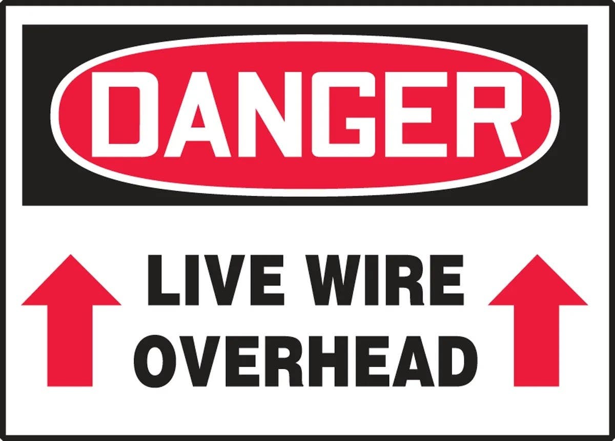 AccuformNMC LELC047VSP OSHA Danger Safety Label, Live Wire Overhead, Adhesive Vinyl, 5/Pk