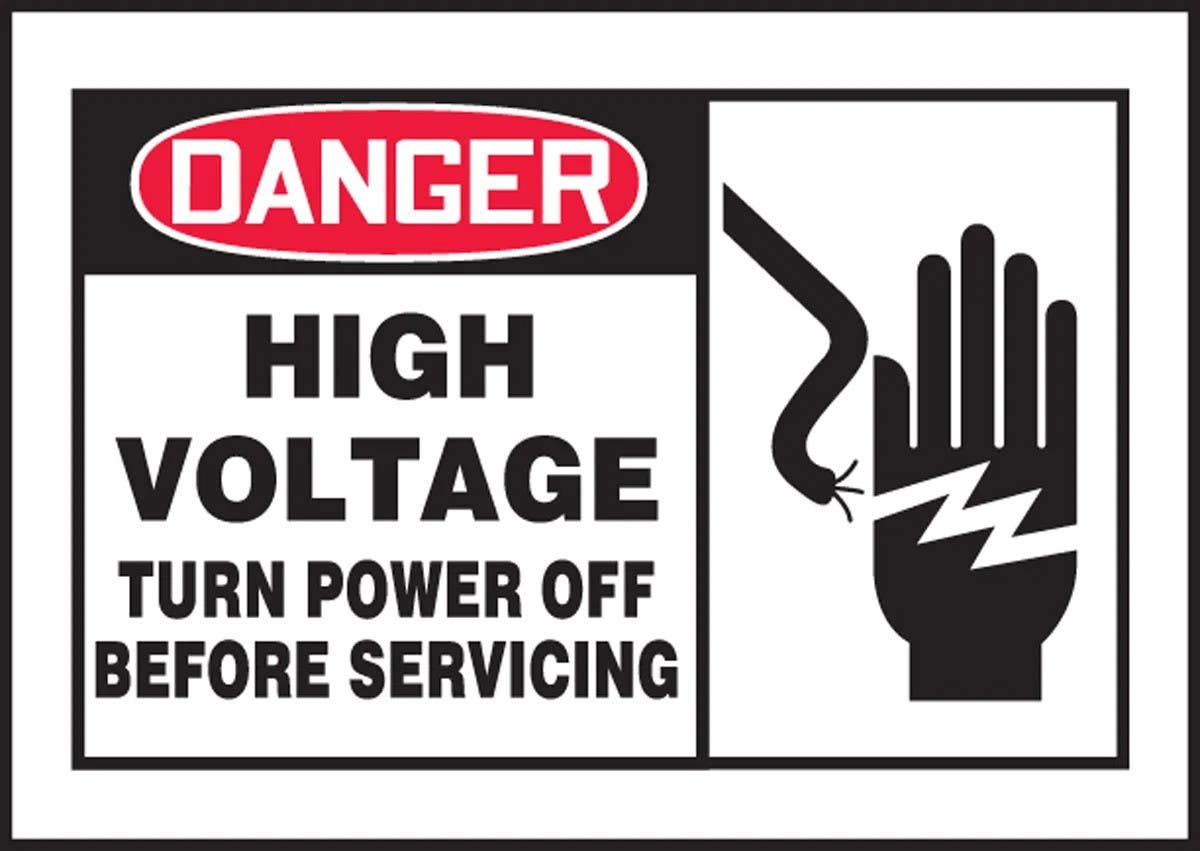 AccuformNMC LELC054XVE OSHA Danger Safety Label, High Voltage, Turn Power Off…, Adhesive Dura Vinyl, 3-1/2" H x 5" W
