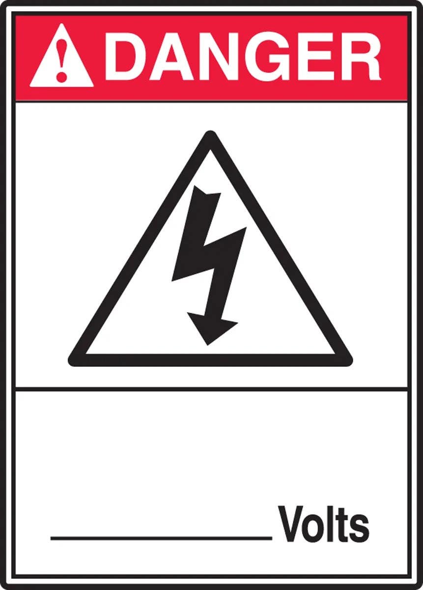 AccuformNMC LELC100XVE Custom ANSI Danger Safety Label, Volts Graphic, Adhesive Dura Vinyl, 5" H x 3-1/2" W