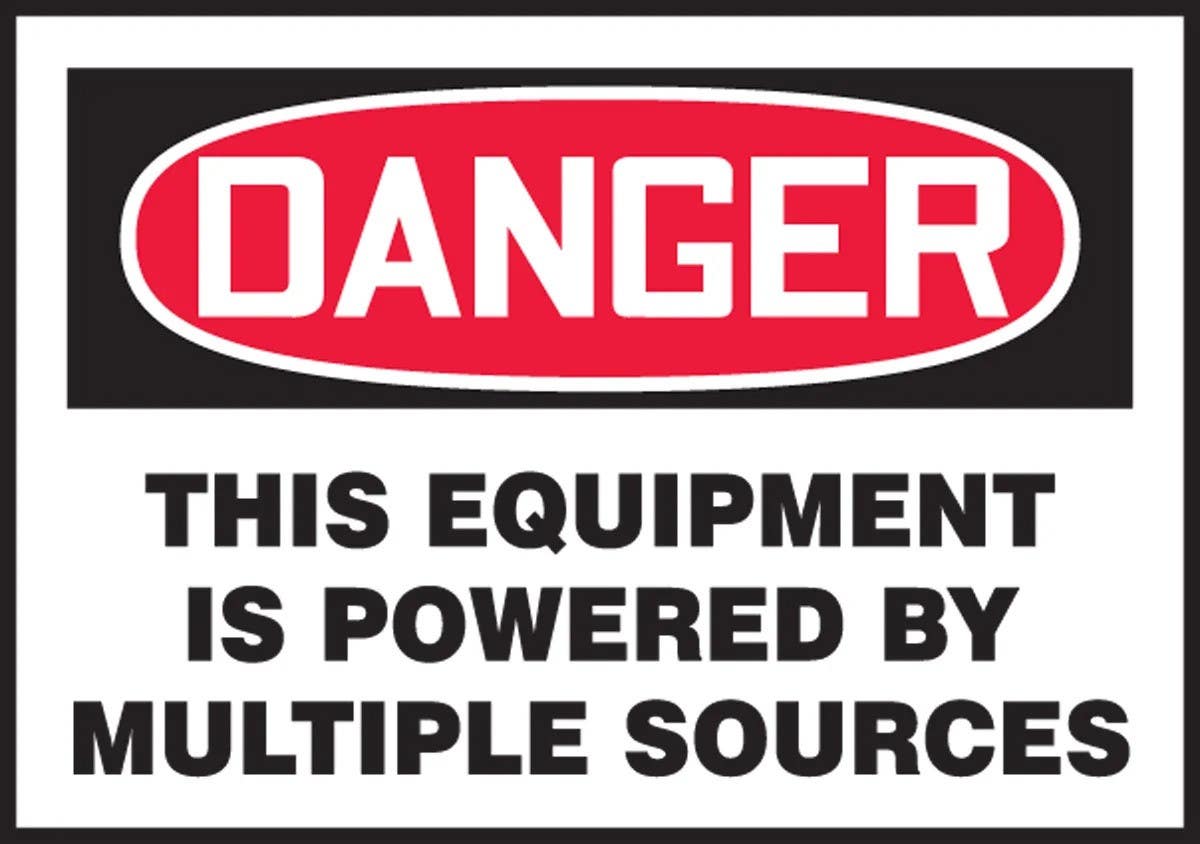 AccuformNMC LELC102XVE OSHA Danger Safety Label, This Equipment Is Powered…, Adhesive Dura Vinyl, 3-1/2" H x 5" W