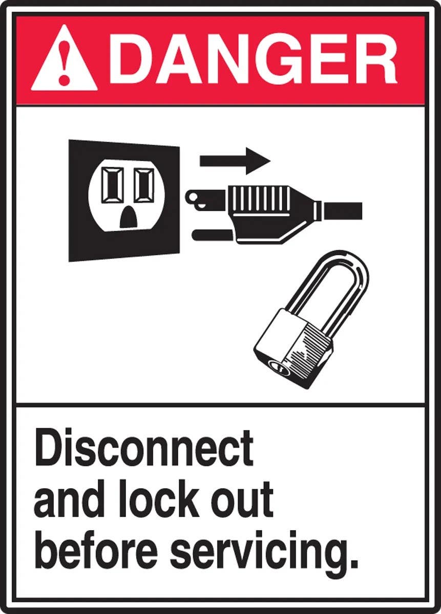 AccuformNMC LELC106XVE Safety Label, Danger, Disconnect And Lock Out Before Servicing, Adhesive Dura Vinyl, 5" H x 3-1/2" W