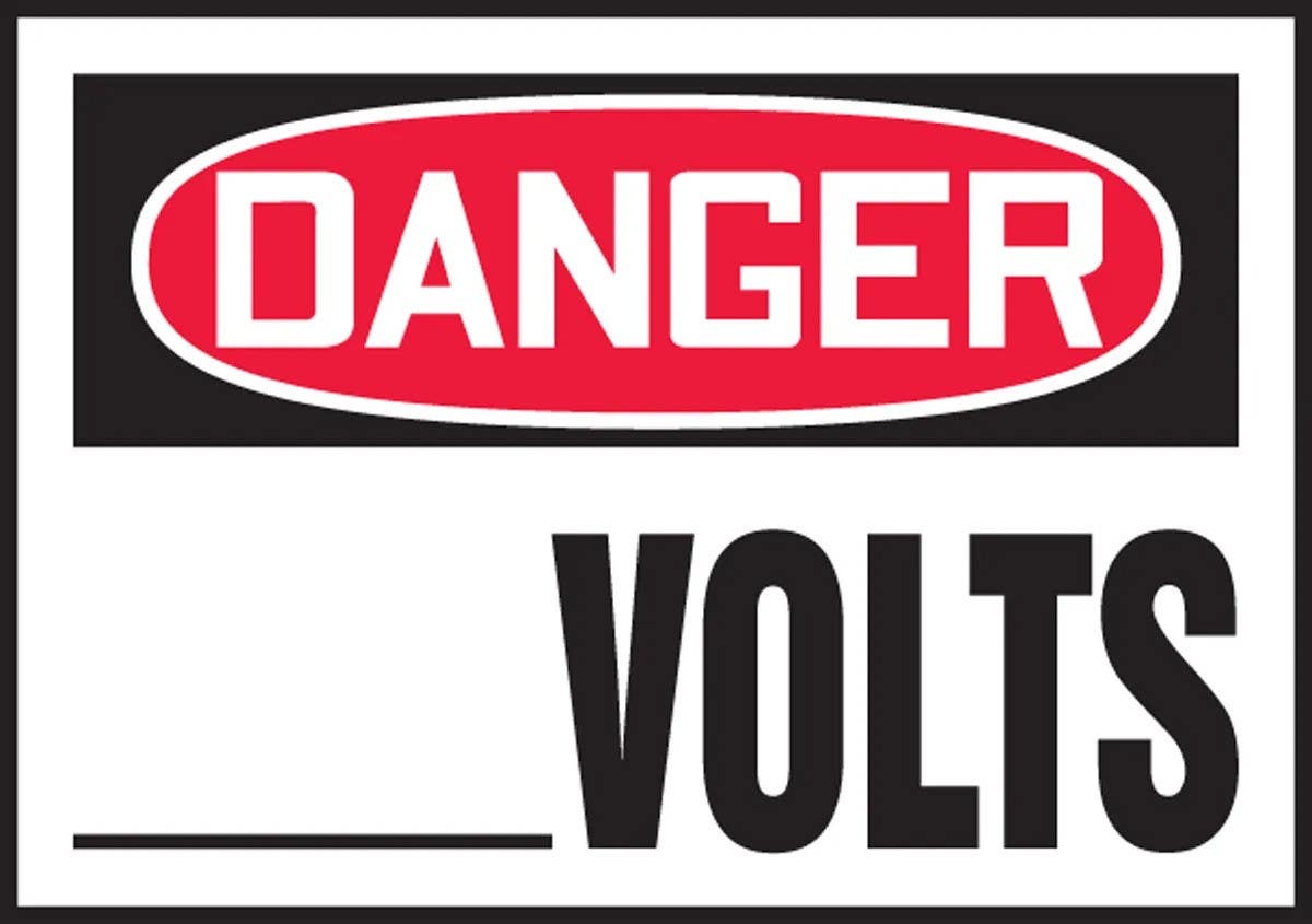 AccuformNMC LELC150VSP Custom OSHA Danger Safety Label, Custom Volts, Adhesive Vinyl, 3-1/2" H x 5" W, 5/Pk