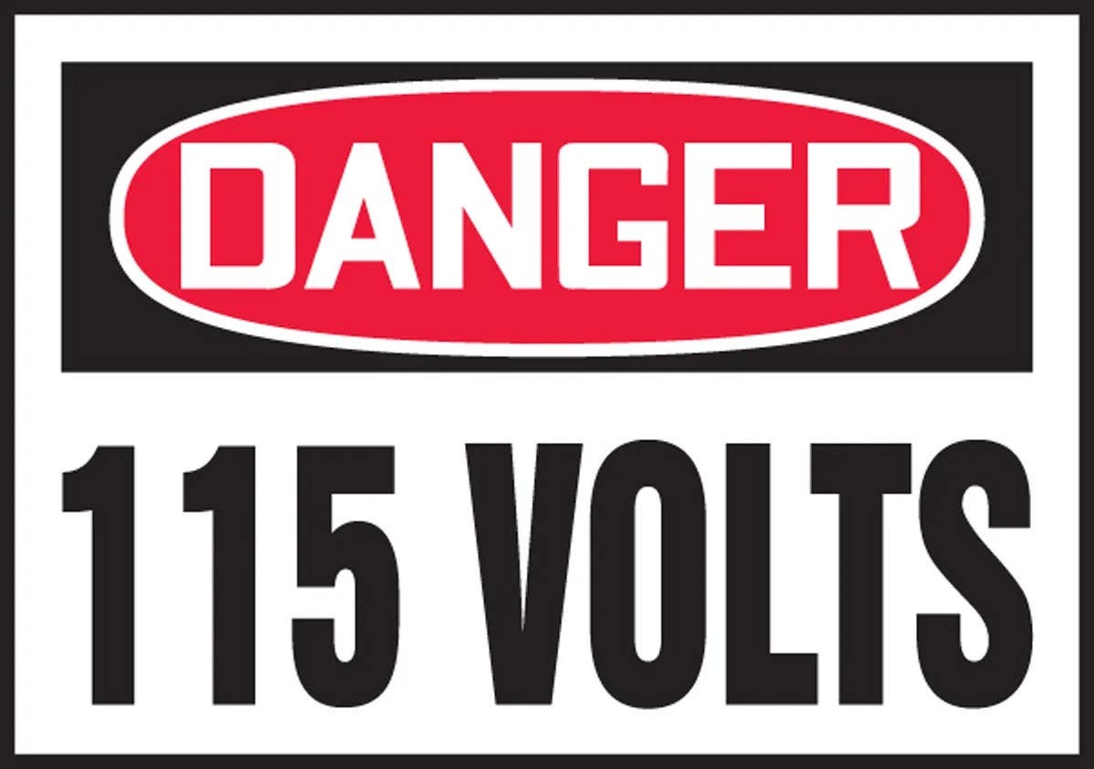AccuformNMC LELC152XVE OSHA Danger Safety Label, 115 Volts, Adhesive Dura Vinyl, 3-1/2" H x 5" W