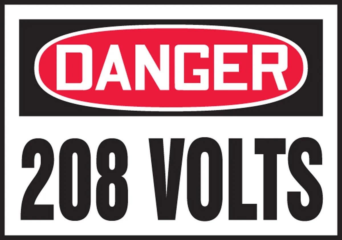 AccuformNMC LELC155VSP OSHA Danger Safety Label, 208 Volts, Adhesive Vinyl, 3-1/2" H x 5" W, 5/Pk