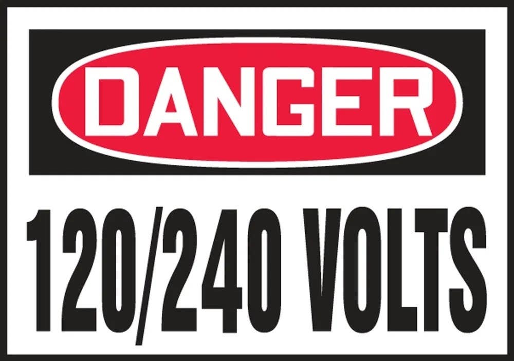 AccuformNMC LELC156XVE OSHA Danger Safety Label, 120/240 Volts, Adhesive Dura Vinyl, 3-1/2" H x 5" W
