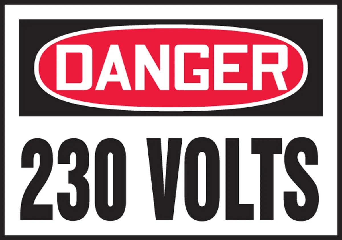 AccuformNMC LELC158XVE OSHA Danger Safety Label, 230 Volts, Adhesive Dura Vinyl, 3-1/2" H x 5" W