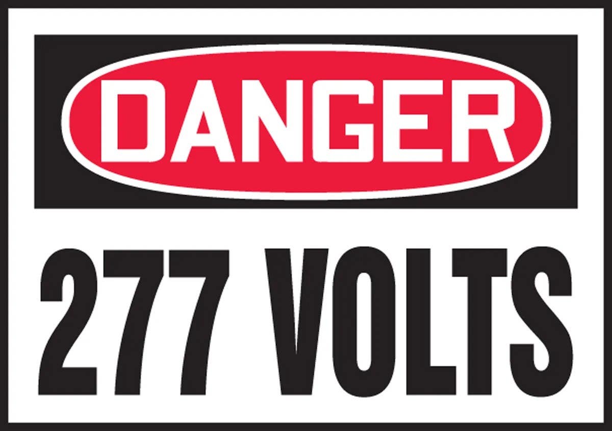AccuformNMC LELC160XVE OSHA Danger Safety Label, 277 Volts, Adhesive Dura Vinyl, 3-1/2" H x 5" W