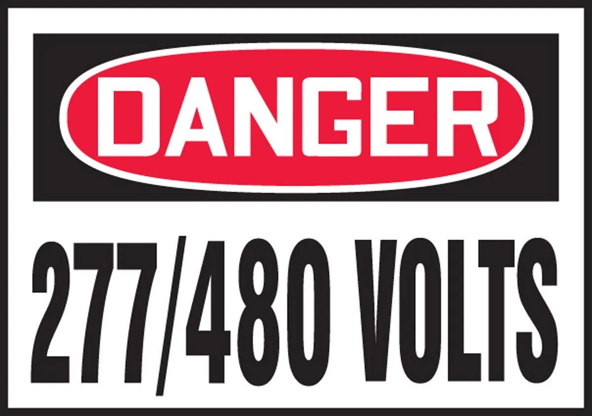AccuformNMC LELC161XVE OSHA Danger Safety Label, 277/480 Volts, Adhesive Dura Vinyl, 3-1/2" H x 5" W
