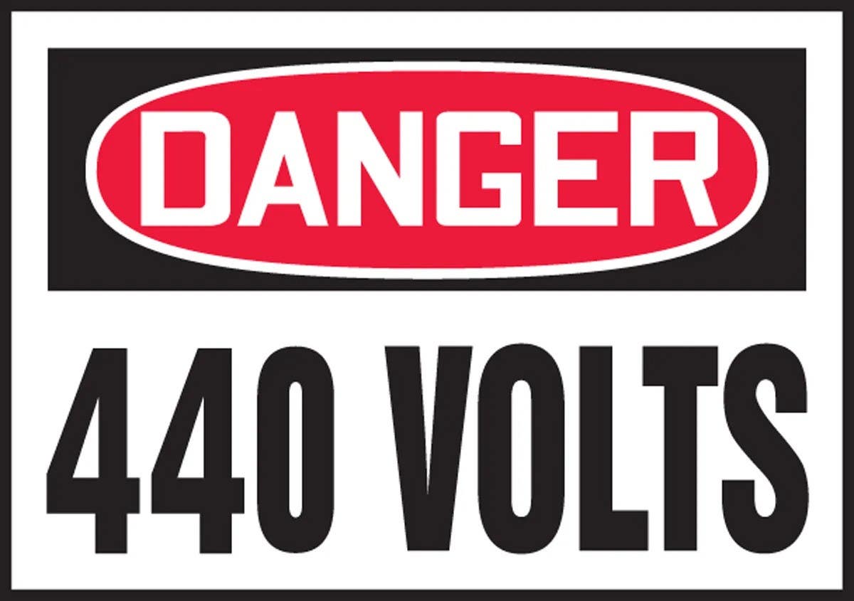 AccuformNMC LELC162XVE OSHA Danger Safety Label, 440 Volts, Adhesive Dura Vinyl, 3-1/2" H x 5" W
