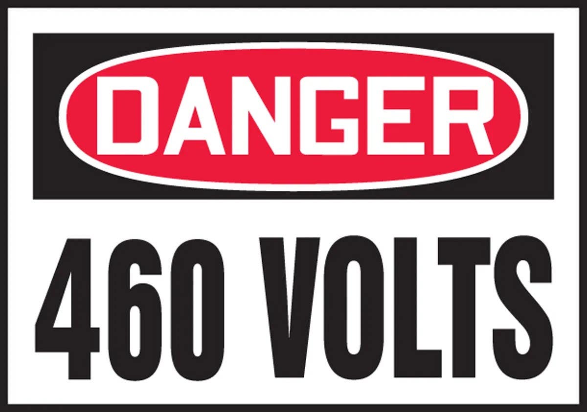 AccuformNMC LELC163XVE OSHA Danger Safety Label, 460 Volts, Adhesive Dura Vinyl, 3-1/2" H x 5" W