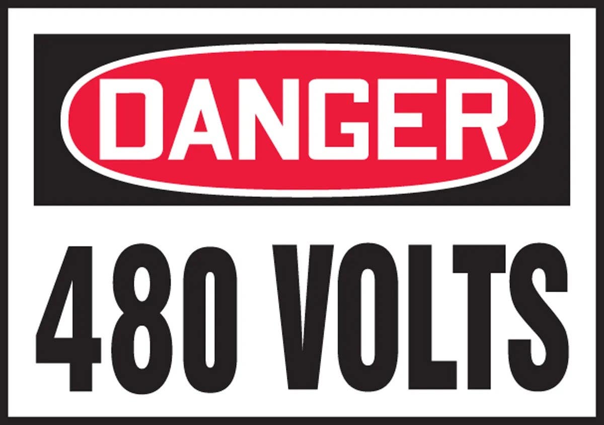 AccuformNMC LELC164VSP OSHA Danger Safety Label, 480 Volts, Adhesive Vinyl, 3-1/2" H x 5" W, 5/Pk