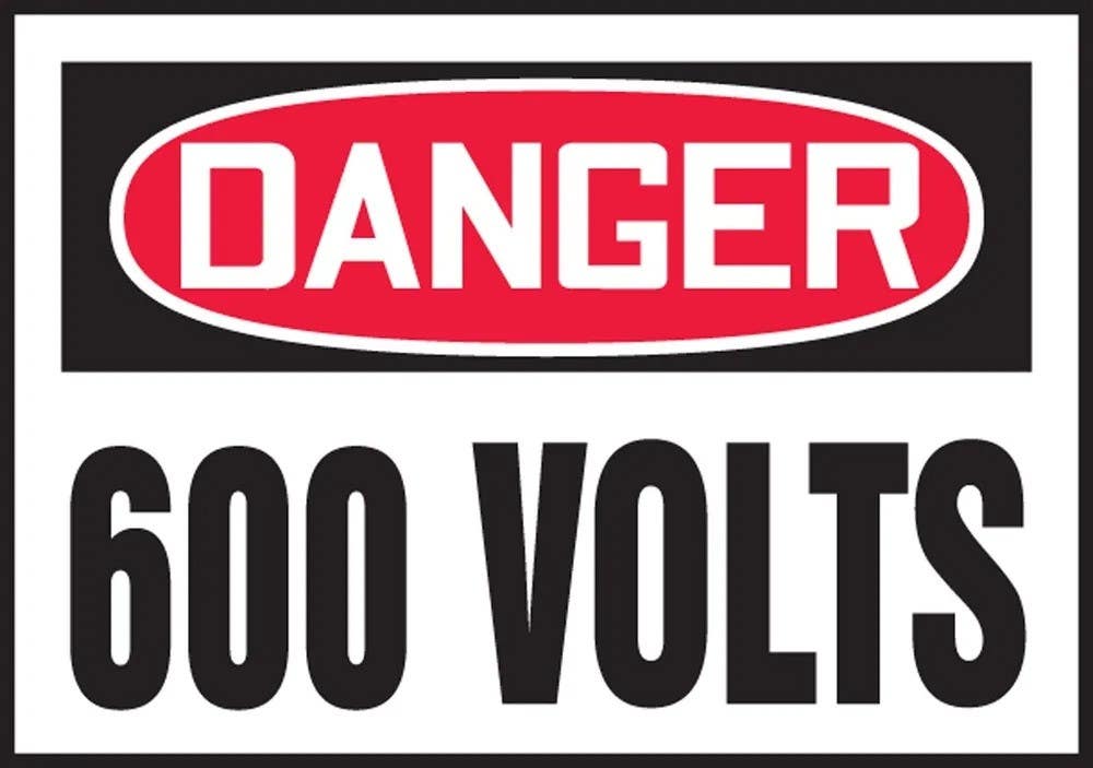 AccuformNMC LELC165XVE OSHA Danger Safety Label, 600 Volts, Adhesive Dura Vinyl, 3-1/2" H x 5" W