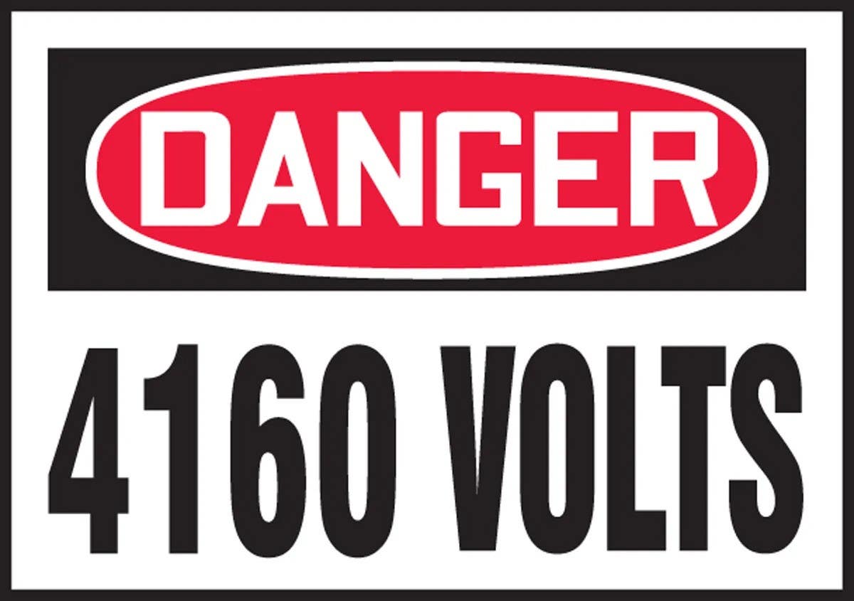 AccuformNMC LELC167VSP OSHA Danger Safety Label, 4160 Volts, Adhesive Vinyl, 3-1/2" H x 5" W, 5/Pk