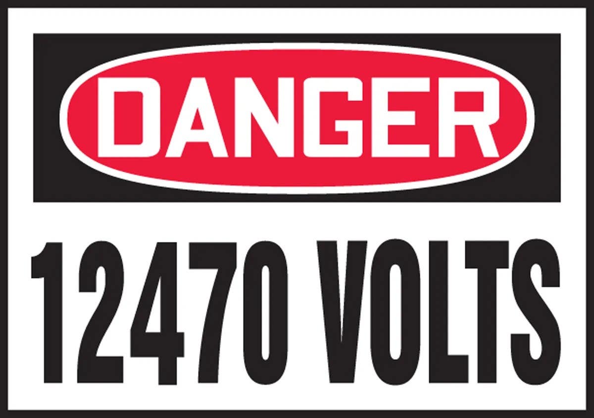 AccuformNMC LELC168XVE OSHA Danger Safety Label, 12470 Volts, Adhesive Dura Vinyl, 3-1/2" H x 5" W