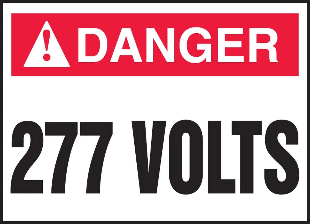 AccuformNMC LELC ANSI Danger Electrical Safety Label, 277 Volts, Adhesive Vinyl, 5/Pk