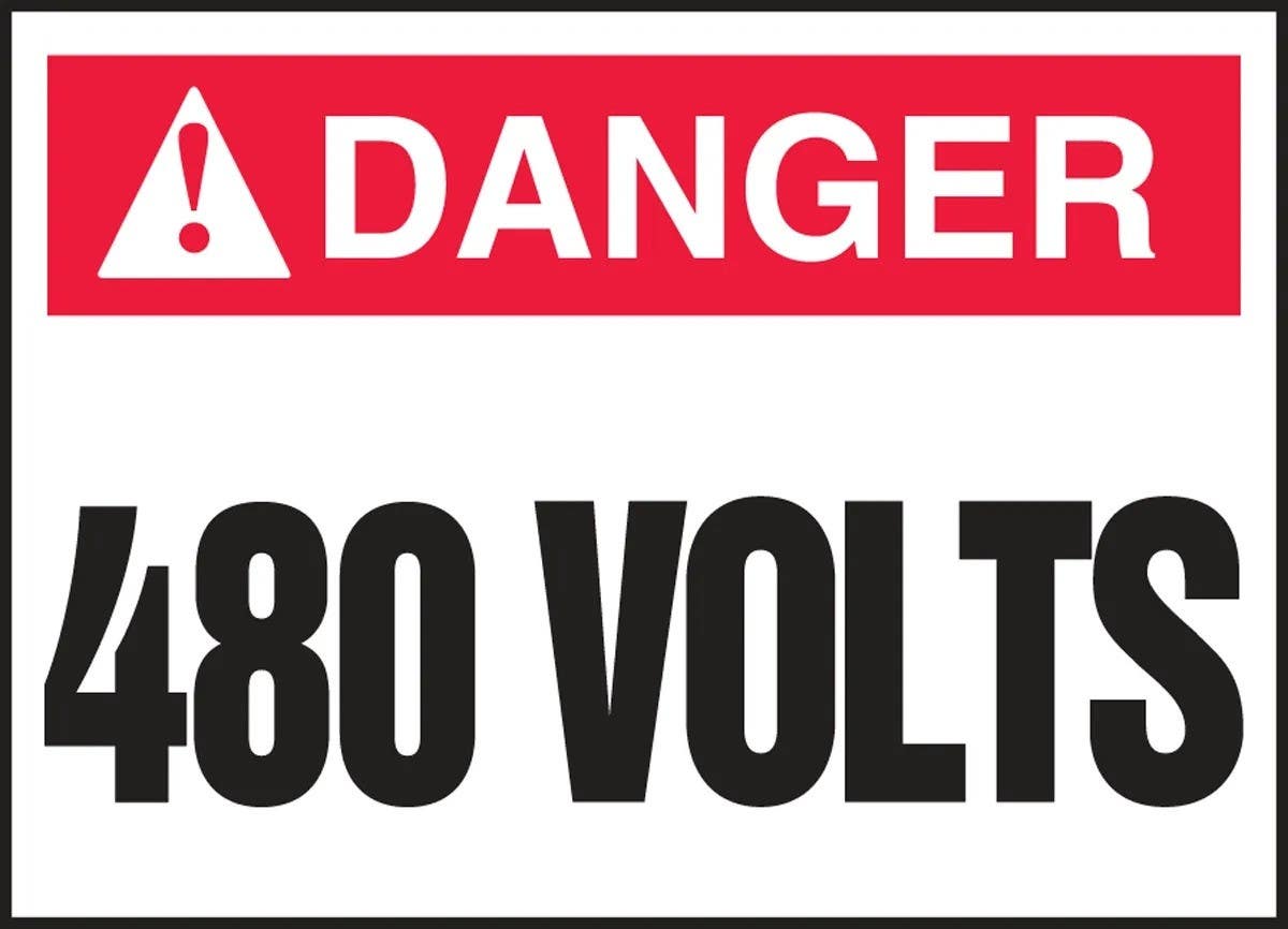 AccuformNMC LELC ANSI Iso Danger Safety Label, 480 Volts, Adhesive Dura Vinyl