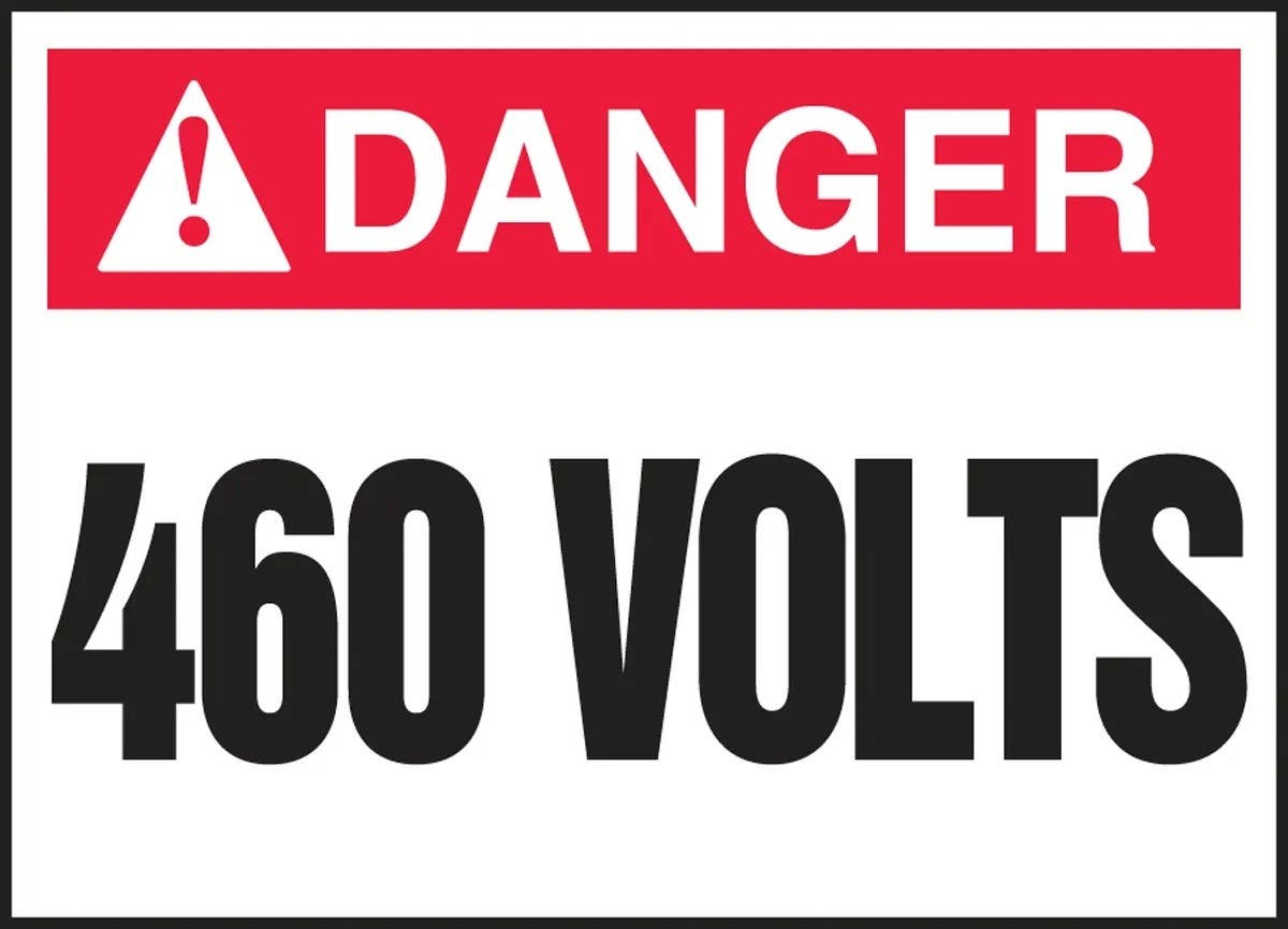 AccuformNMC LELC ANSI Danger Electrical Safety Label, 460 Volts, Adhesive Dura-Vinyl