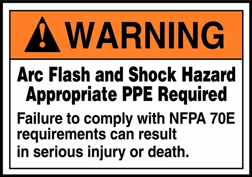 AccuformNMC LELC3 ANSI Safety Label, Arc Flash And Shock Hazard, Appropriate PPE Required (NFPA), Adhesive Dura-Vinyl