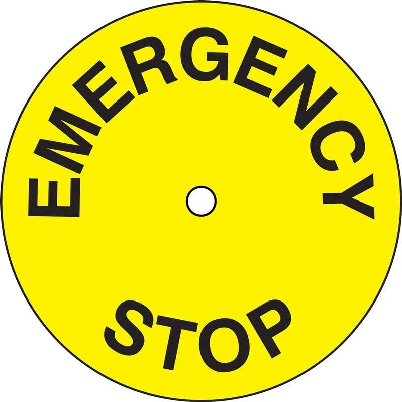 AccuformNMC LELC3 Safety Label, Emergency Stop, 3-1/2", 10/Pk