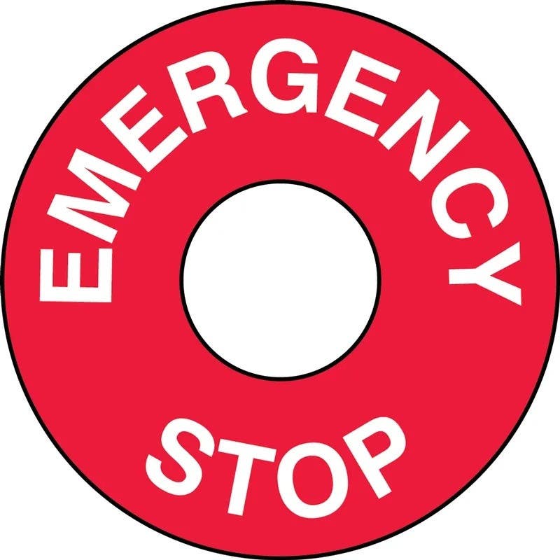 AccuformNMC LELC3 Safety Label, Emergency Stop, 2-1/2", 10/Pk