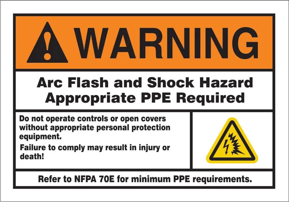 AccuformNMC LELC374 ANSI Warning Safety Label, Arc Flash & Shock Hazard..., Adhesive Dura-Vinyl, 3-1/2" H x 5" W