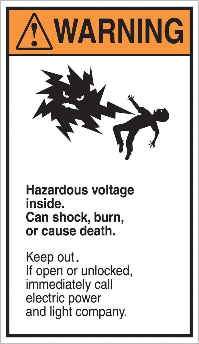 AccuformNMC LELC396 ANSI Warning Safety Label, Hazardous Voltage Inside..., Adhesive Dura-Vinyl, 8" H x 4-1/2" W