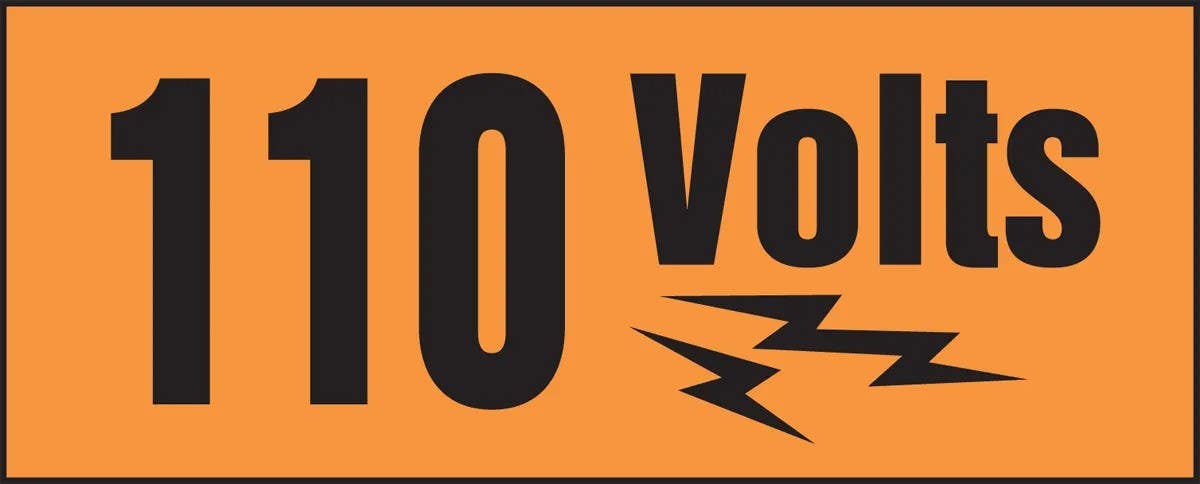 AccuformNMC LELC504 Voltage Markers w/ Graphic, 110 Volts, Adhesive Dura-Vinyl, 2" H x 5" W