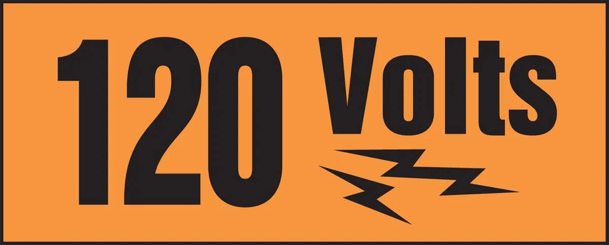 AccuformNMC LELC508 Voltage Markers w/ Graphic, 120 Volts, Adhesive Dura-Vinyl, 2" H x 5" W
