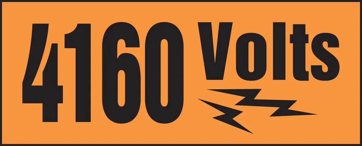 AccuformNMC LELC514 Voltage Markers w/ Graphic, 4160 Volts, Adhesive Dura-Vinyl, 2" H x 5" W