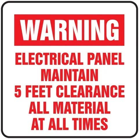 AccuformNMC LELC517 Warning Safety Label, Electrical Panel Maintain 5 Feet Clearance…, Adhesive Dura-Vinyl, 8" x 8"