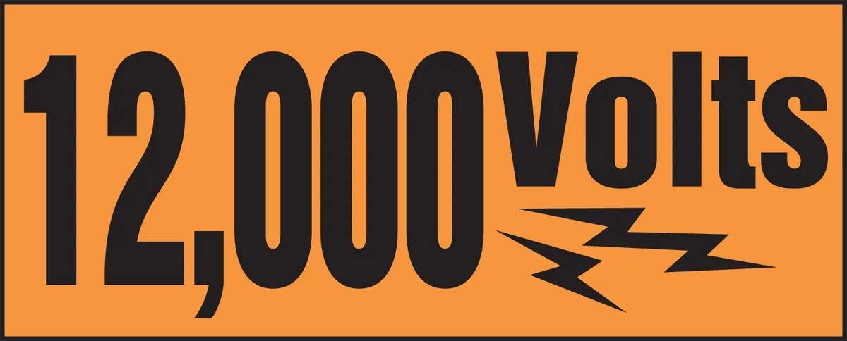 AccuformNMC LELC528 Voltage Marker w/ Graphic, 12000 Volts, Adhesive Dura-Vinyl, 2" H x 6" W