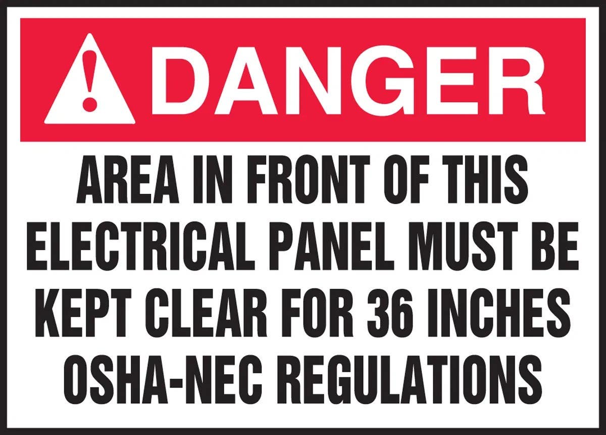 AccuformNMC LELC54 ANSI Danger Safety Label, Area In Front Of This Electrical Panel…, Adhesive Vinyl, 5/Pk