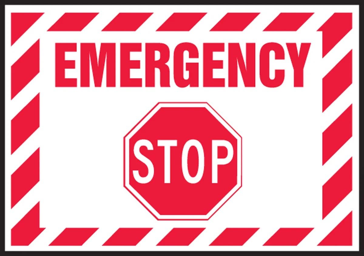 AccuformNMC LELC916XVE Electrical Safety Label, Emergency, Stop, Adhesive Dura Vinyl, 3-1/2" H x 5" W