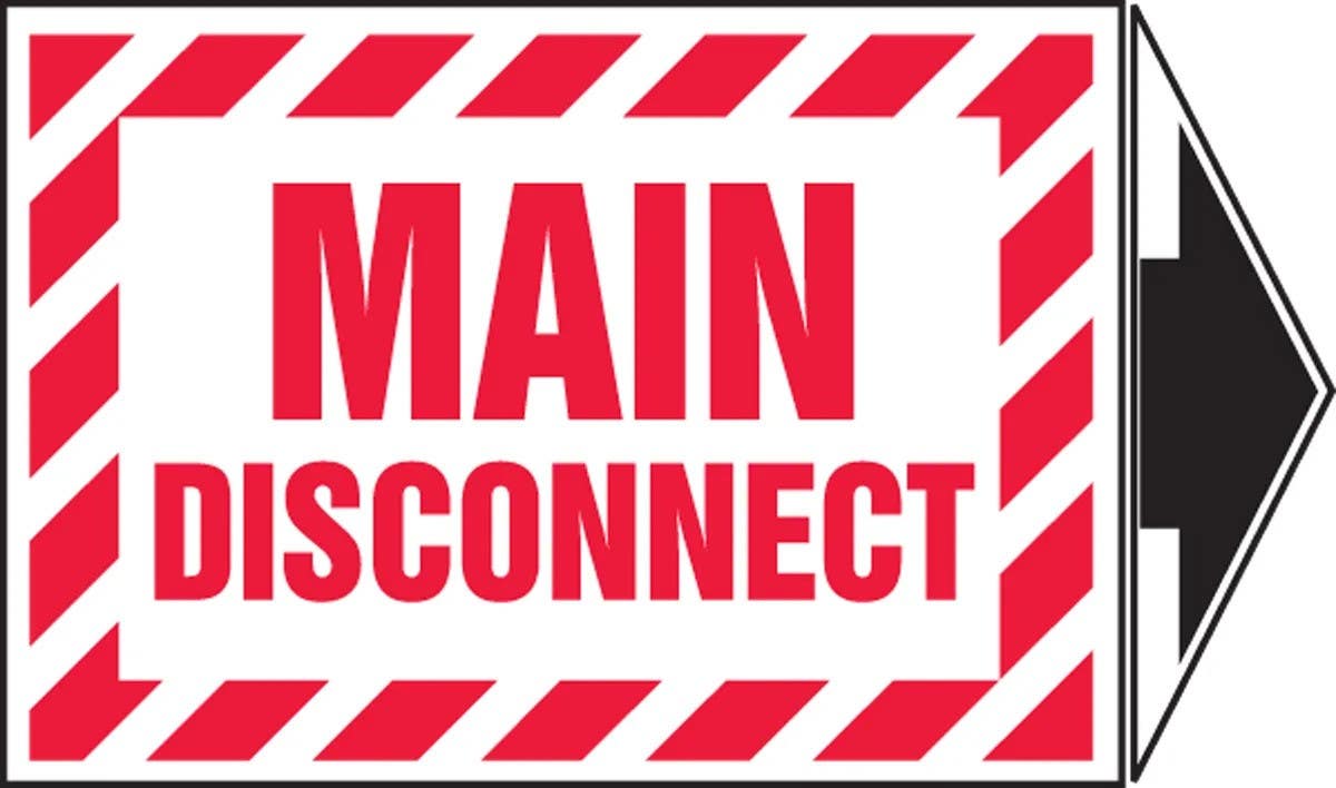AccuformNMC LELC922XVE Safety Label, Main Disconnect, Adhesive Dura Vinyl, 3-1/2" H x 5" W + Arrow