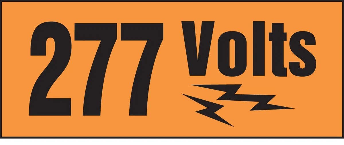 AccuformNMC LELC961 Voltage Markers w/ Graphic, 277 Volts, Adhesive Dura-Vinyl, 2" H x 5" W