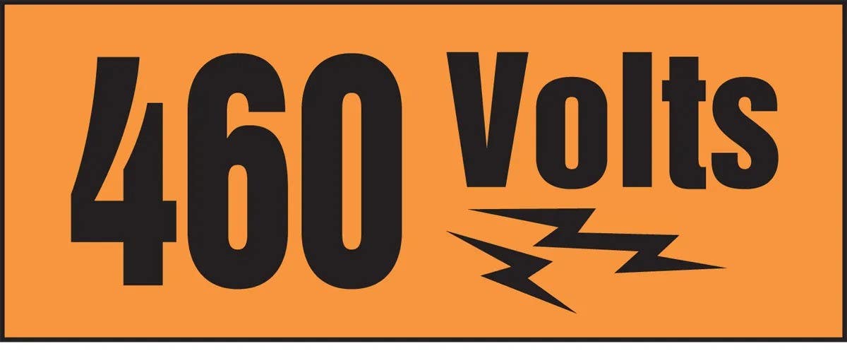 AccuformNMC LELC962 Voltage Markers w/ Graphic, 460 Volts, Adhesive Dura-Vinyl, 2" H x 5" W
