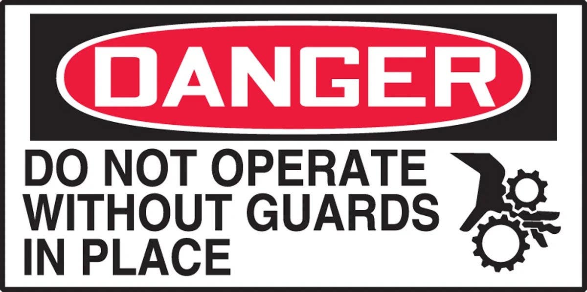 AccuformNMC LEQM003VSP Safety Label, Do Not Operate Without Guards In Place, Adhesive Vinyl, 1-1/2" H x 3" W, 10/Pk