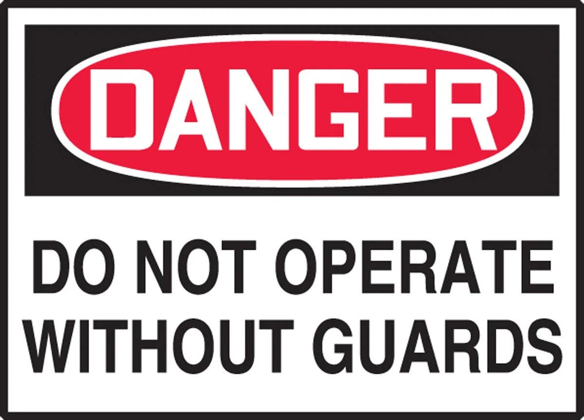 AccuformNMC LEQM008VSP OSHA Danger Safety Label, Do Not Operate Without Guards, Adhesive Vinyl, 3-1/2" H x 5" W, 5/Pk