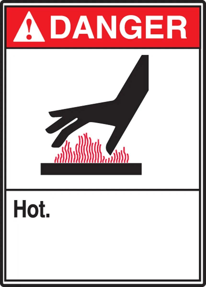 AccuformNMC LEQM011VSP ANSI Danger Safety Label, Hot., Adhesive Vinyl, 5" H x 3-1/2" W, 5/Pk