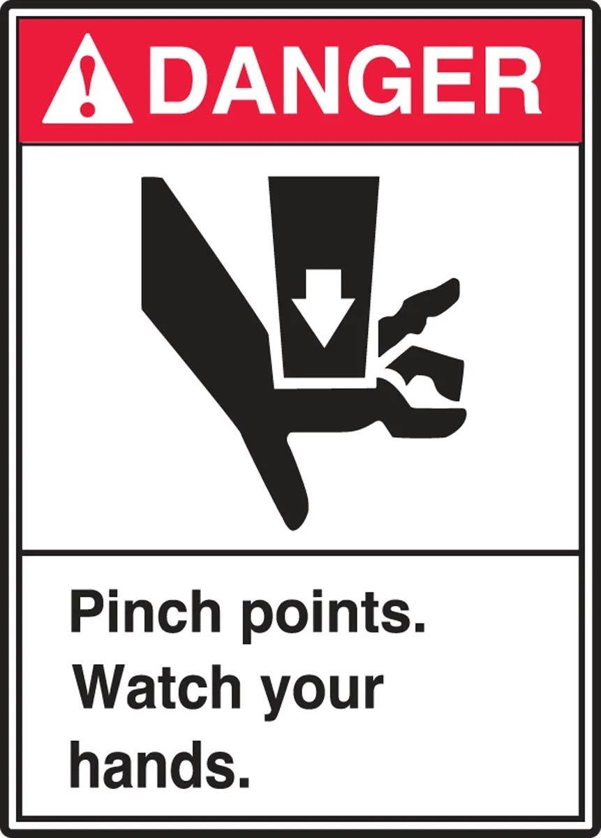 AccuformNMC LEQM013VSP ANSI Danger Safety Label, Pinch Points. Watch Your Hands., Adhesive Vinyl, 5" H x 3-1/2" W, 5/Pk