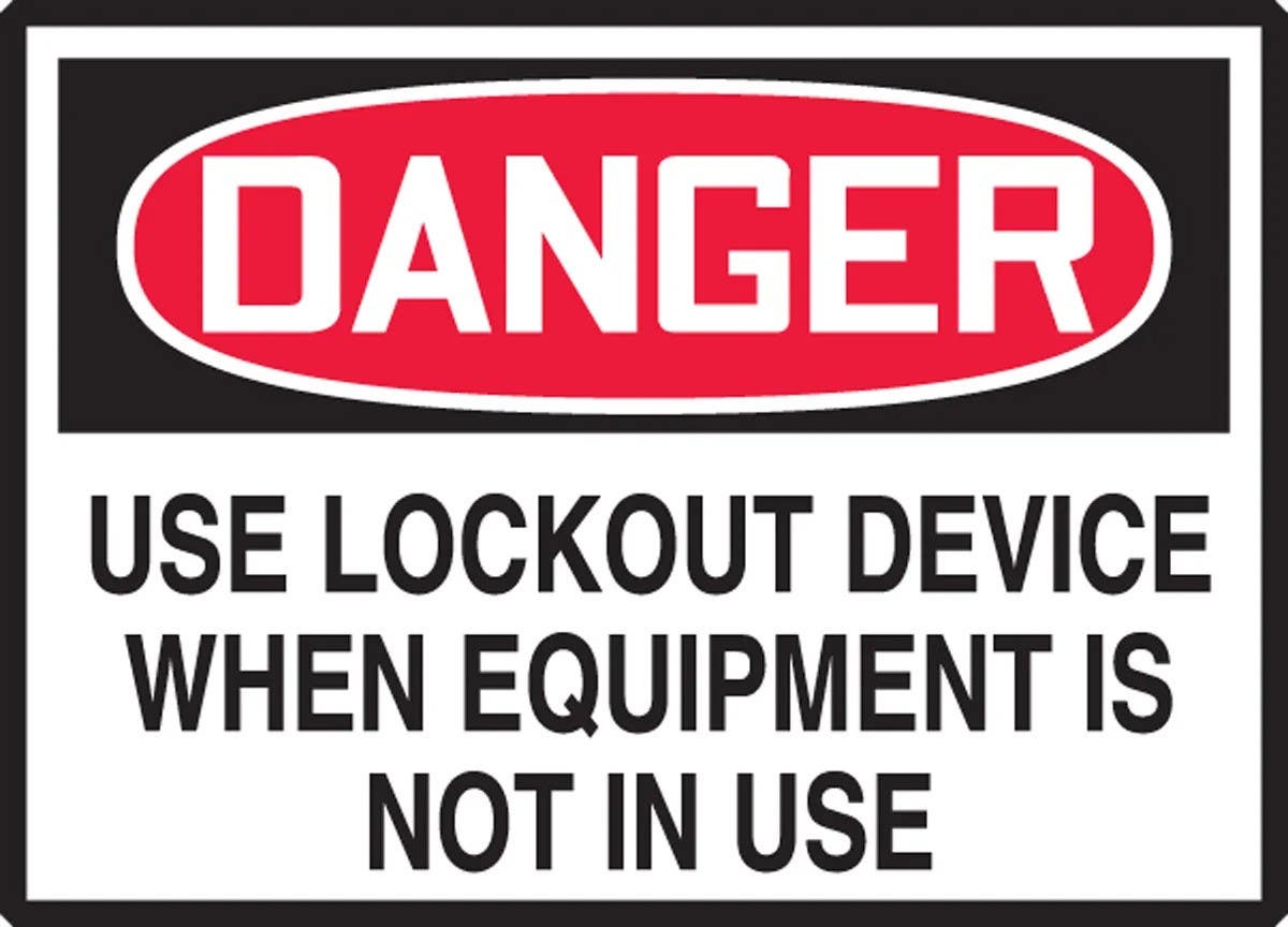 AccuformNMC LEQM047VSP Equipment Safety Label, Danger, Use Lockout Device When…, Adhesive Vinyl, 3-1/2" H x 5" W, 5/Pk