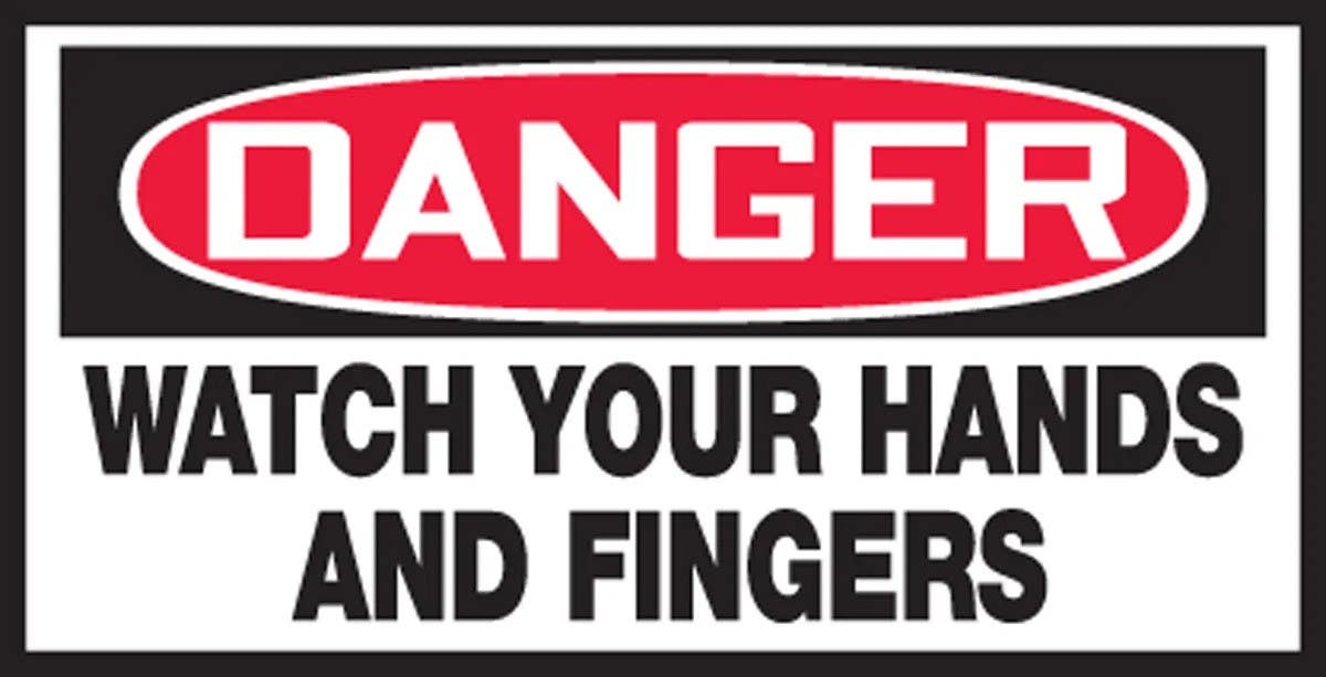 AccuformNMC LEQM101VSP OSHA Danger Safety Label, Watch Your Hands..., Adhesive Vinyl, 1-1/2" H x 3" W, 10/Pk