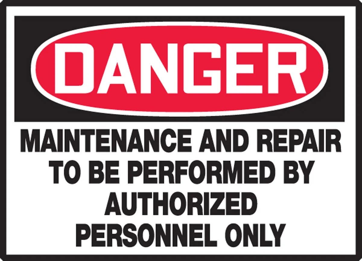 AccuformNMC LEQM126VSP Safety Label, Danger, Maintenance & Repair To Be..., Adhesive Vinyl, 3-1/2" H x 5" W, 5/Pk