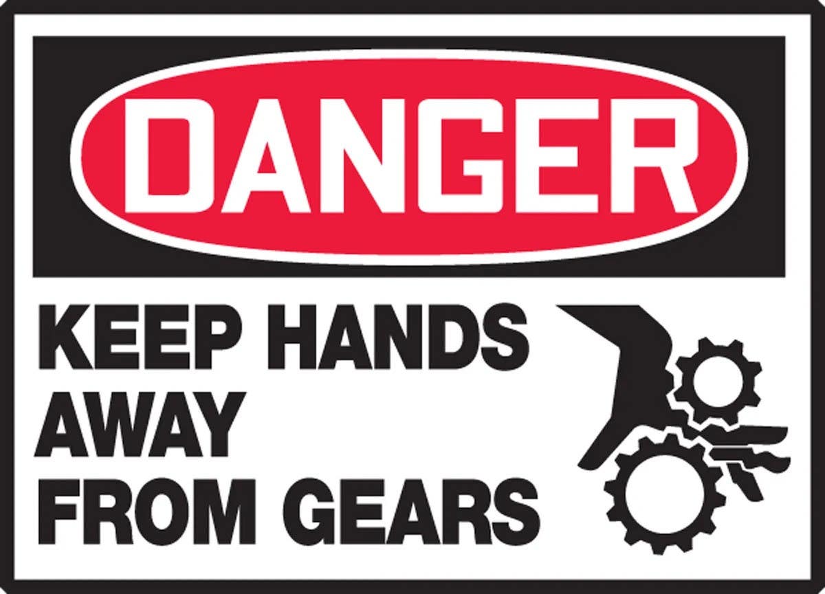 AccuformNMC LEQM127XVE OSHA Danger Safety Label, Keep Hands Away From Gears…, Adhesive Dura Vinyl, 3-1/2" H x 5" W